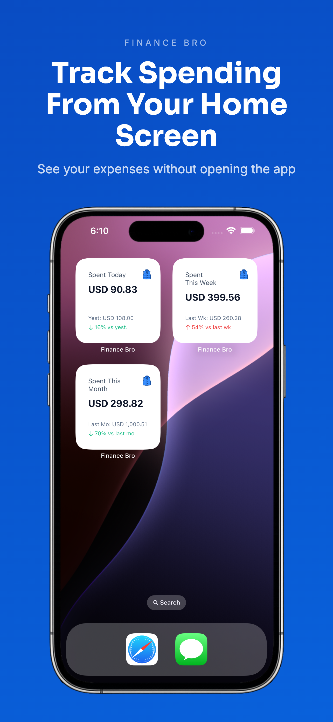 Home screen widgets for spending at a glance